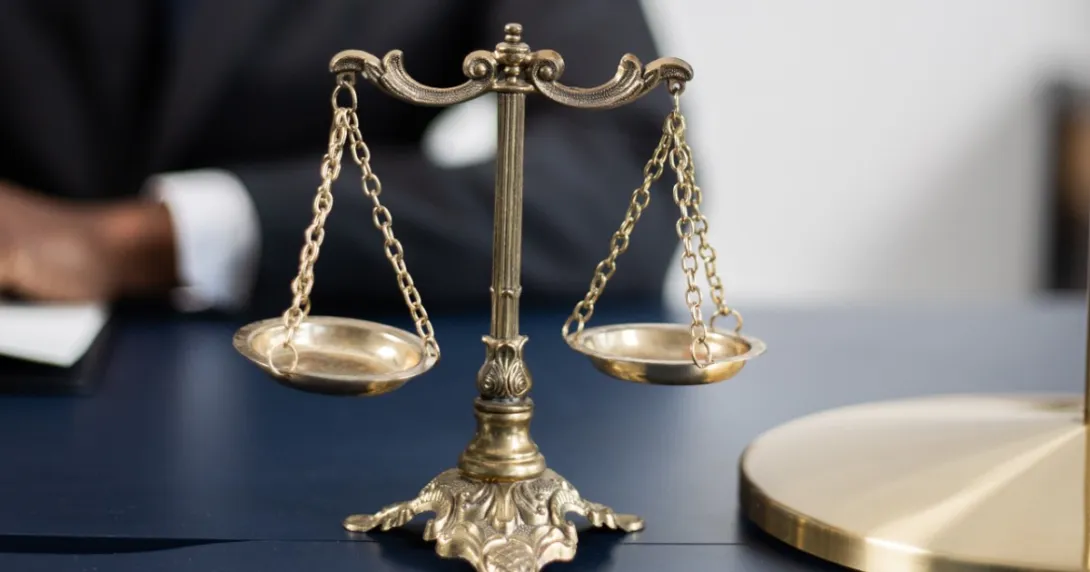 Justice scale on a judge's bench