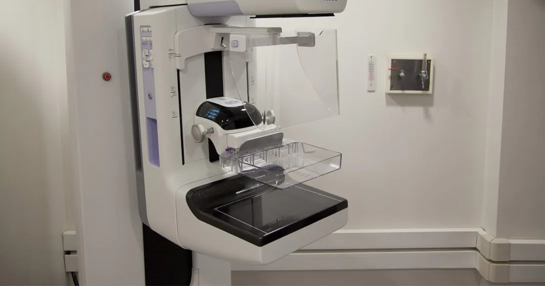 Mammography machine ready to screen a patient