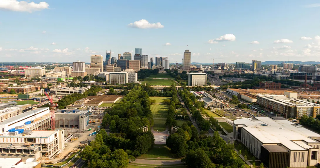 Bird's eye view of Nashville during the day