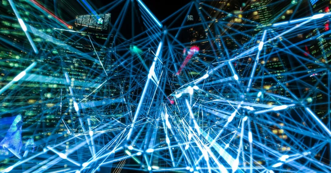 data sharing represented by blue lights