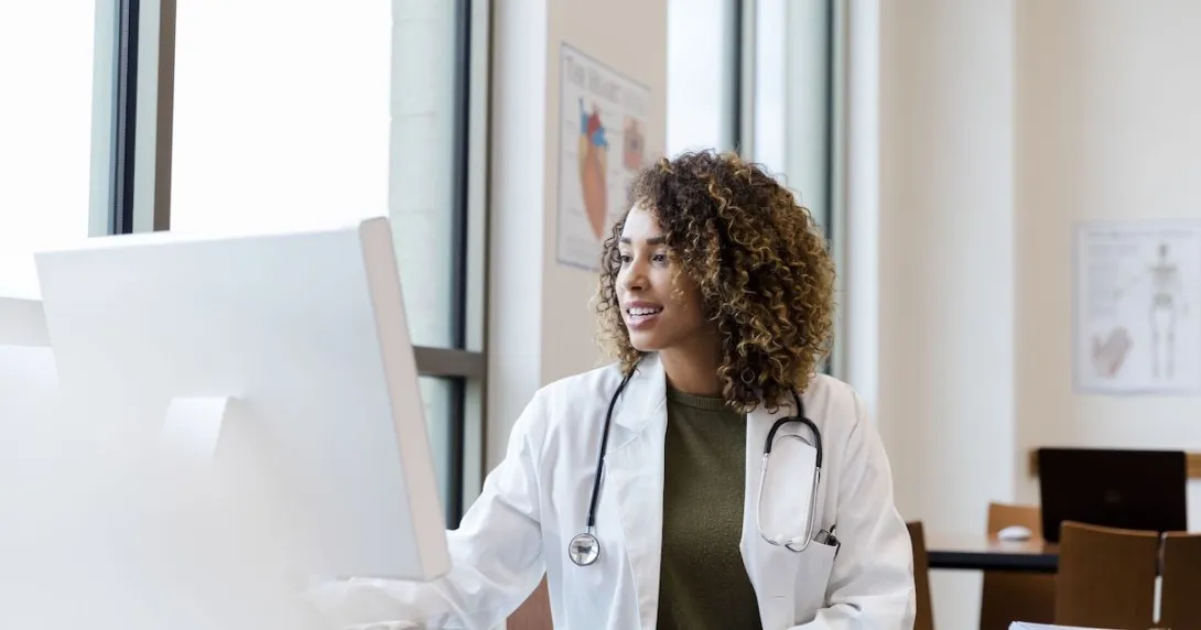 Healthcare worker using computer