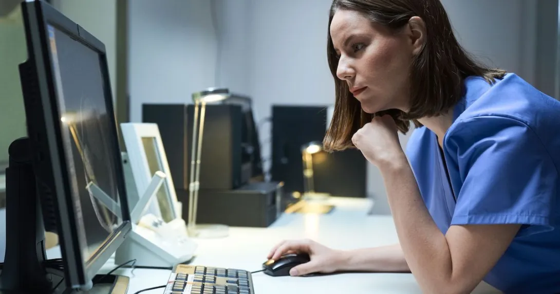 Healthcare worker using computer