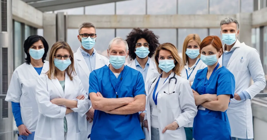 Group of healthcare workers wearing masks